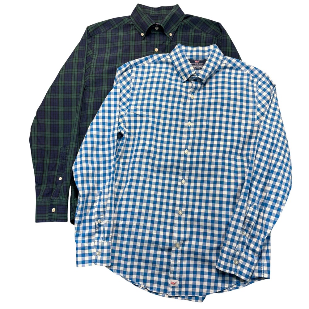 Vineyard Vines Mens Murray Shirt Small Gingham Blue Green Plaid Lot of 2